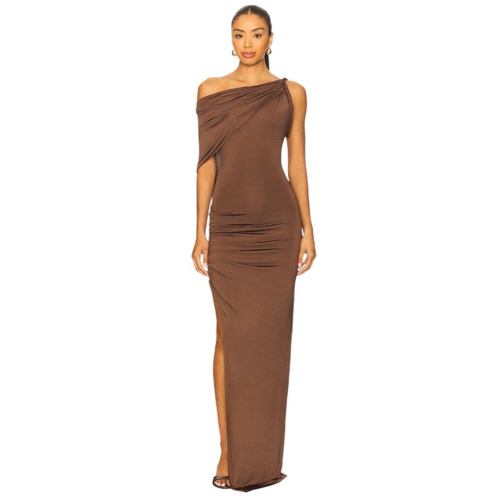 Lovers + Friends Brown One-Shoulder Maxi Dress Nwt